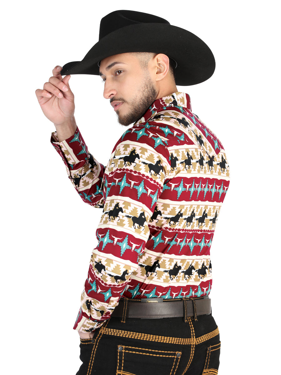 el General Negro/dorado Casual Long - Sleeve Camisa - Burgandy 44476