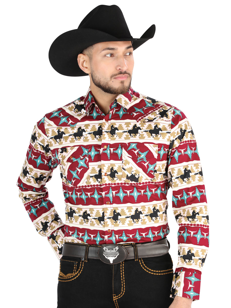 el General Negro/dorado Casual Long - Sleeve Camisa - Burgandy 44476