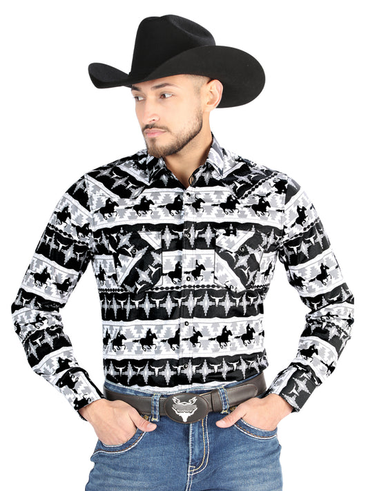 Camisa Vaquera M/ Larga El Senor De Los Cielos 23-55 97% Algodón 3% Lycra Negro 44483