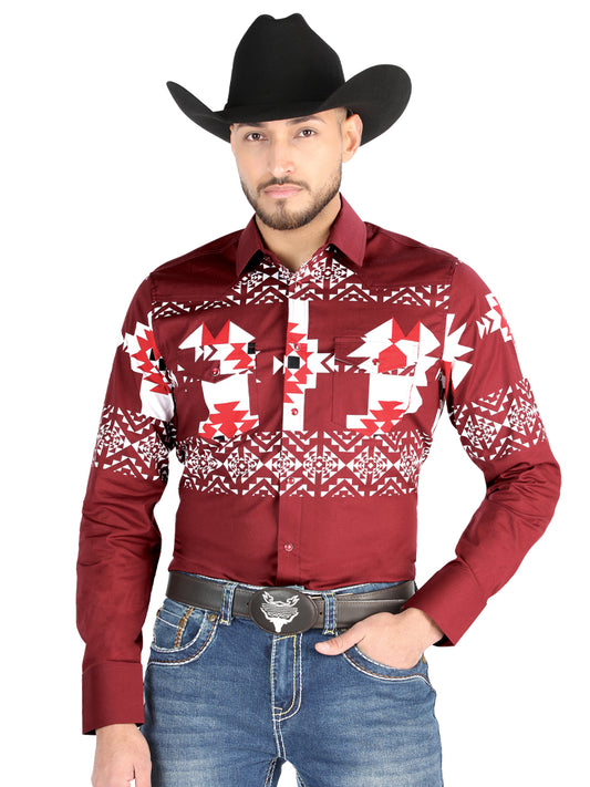 El General - Casual Manga Larga Camisa - Borgoña 44484