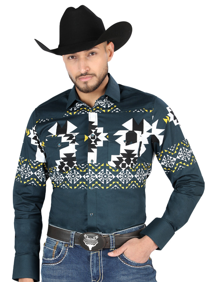 el General - Casual Manga Larga Camisa - Teal 44486