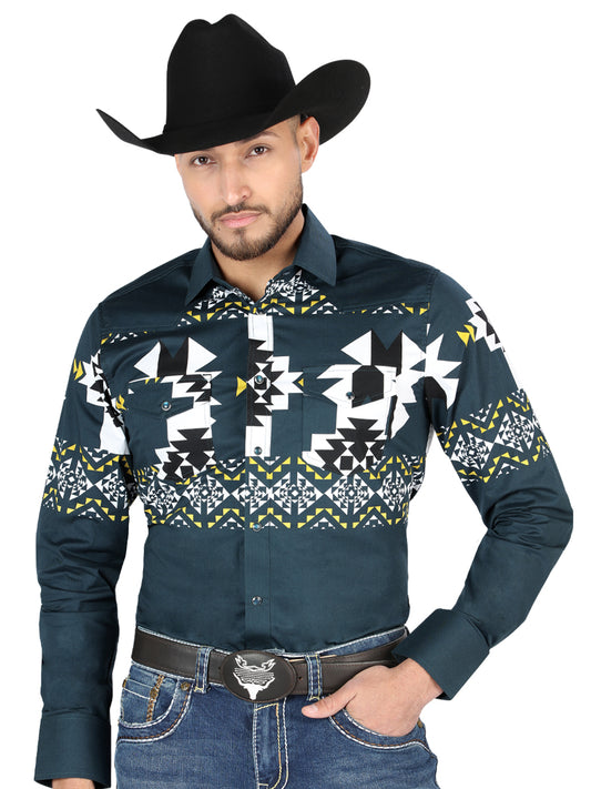 El General - Casual Manga Larga Camisa - Teal 44486