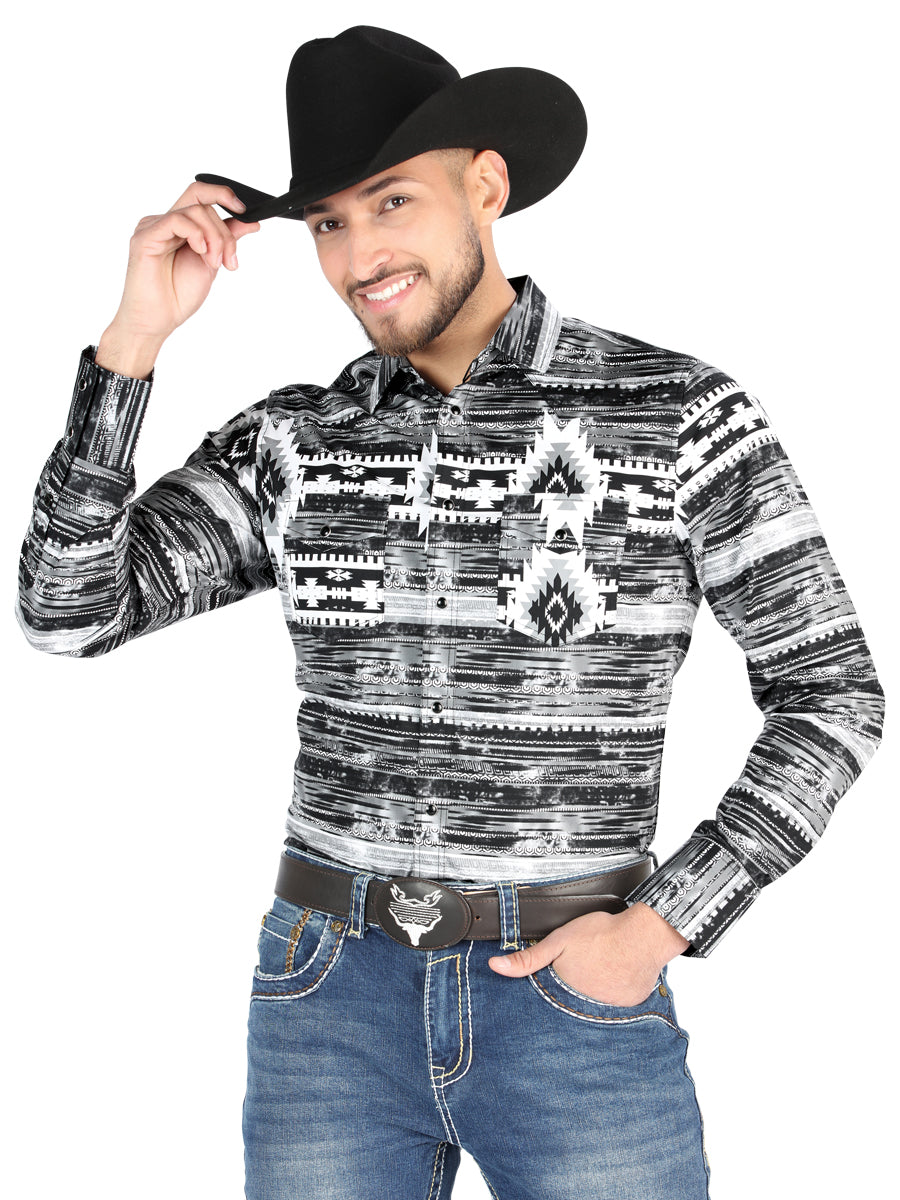 El General - Casual Manga Larga Camisa - Gris 44488