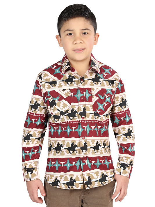 Camisa Vaquera M/ Larga El Senor De Los Cielos 23-52 97% Algodón 3% Lycra Burdeos 44492