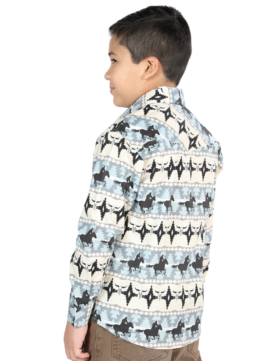 Camisa Vaquera M/ Larga El Senor De Los Cielos 23-54 97% Cotton 3% Lycra Ivory 44494