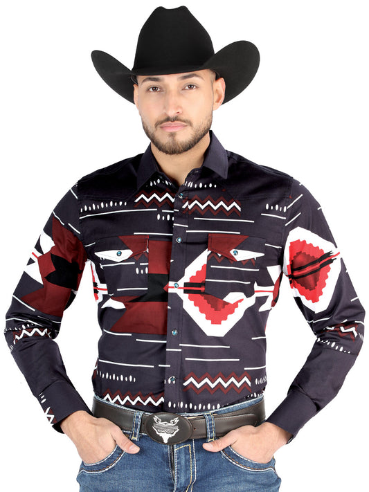 El General - Casual Manga Larga Camisa - Borgoña 44498