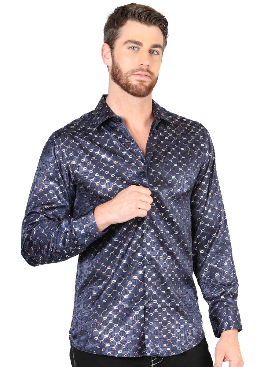 el General Azul Marino/dorado Casual Long - Sleeve Camisa 44548