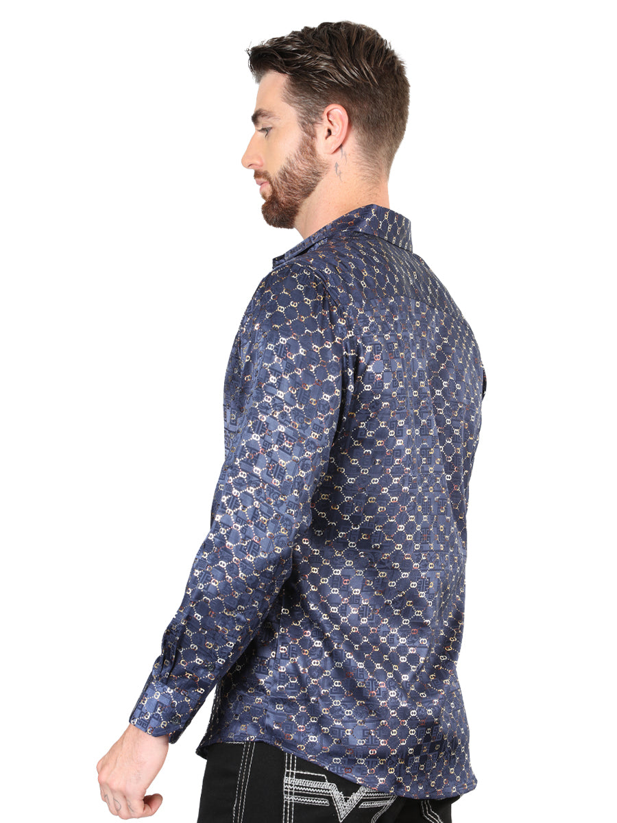 el General Azul Marino/dorado Casual Long - Sleeve Camisa 44548