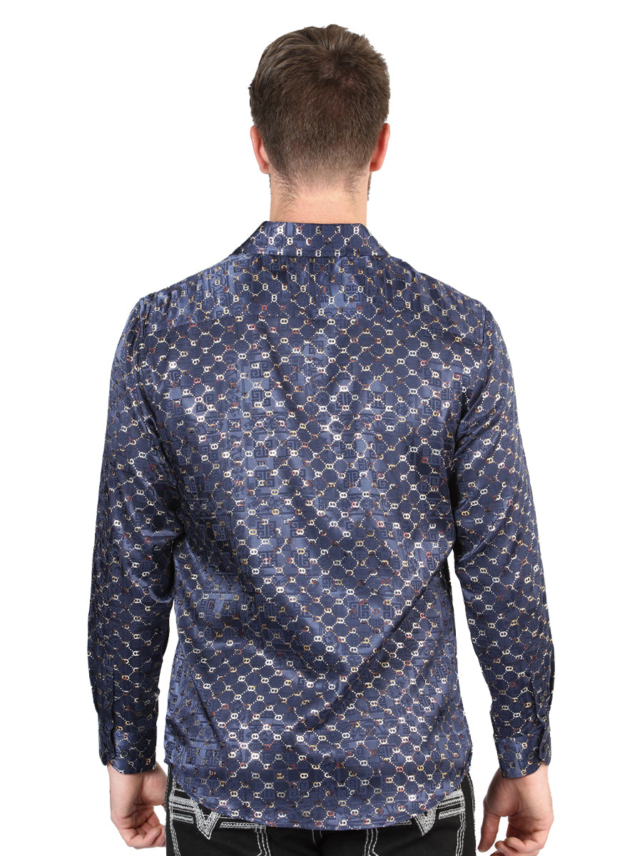 el General Azul Marino/dorado Casual Long - Sleeve Camisa 44548