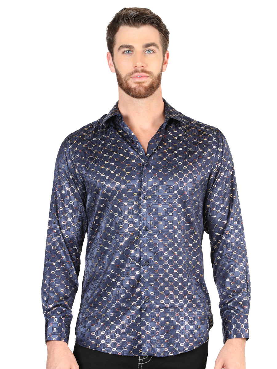 el General Azul Marino/dorado Casual Long - Sleeve Camisa 44548