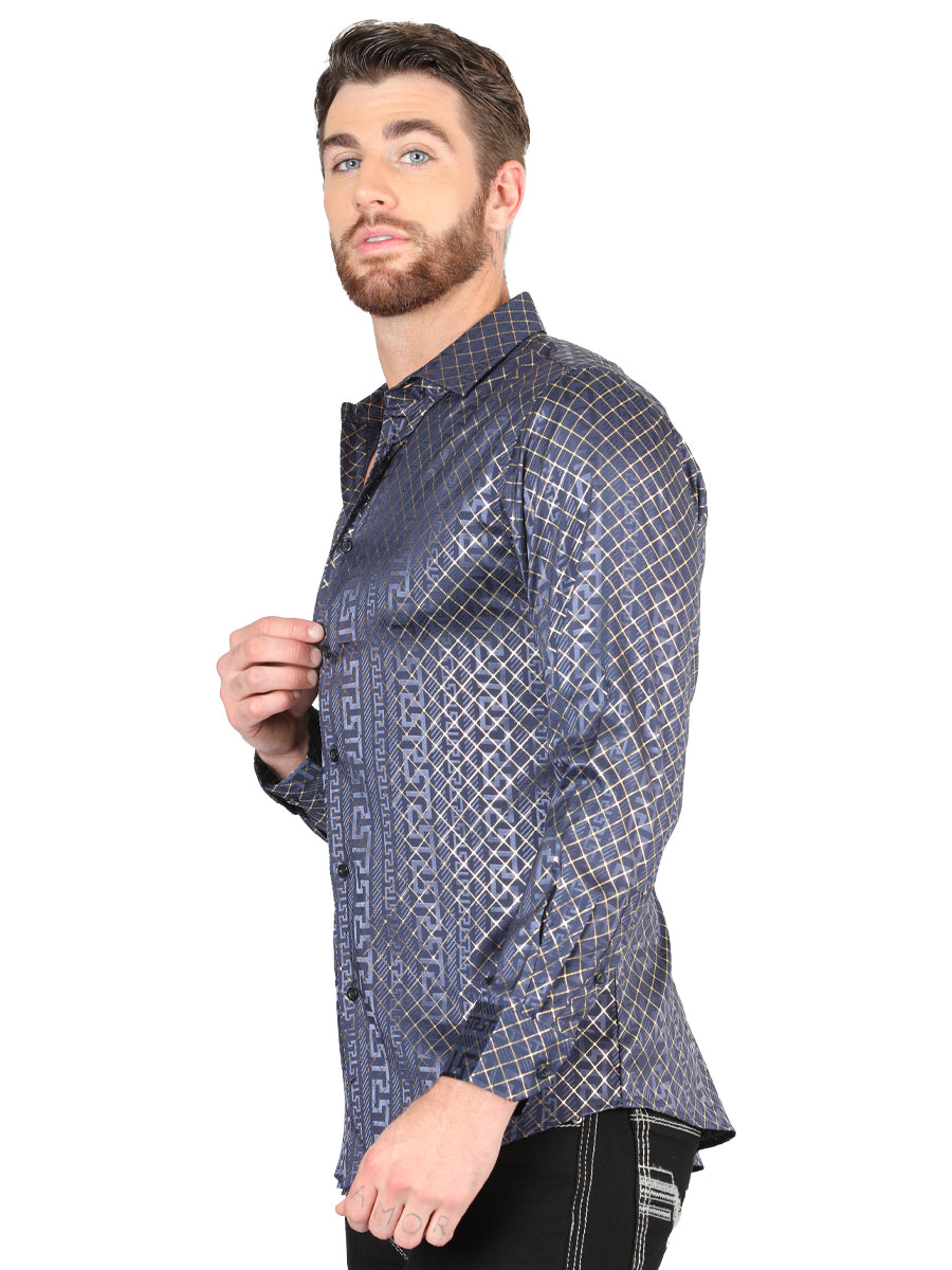 el General Azul Marino Azul Casual Long - Sleeve Camisa 44551