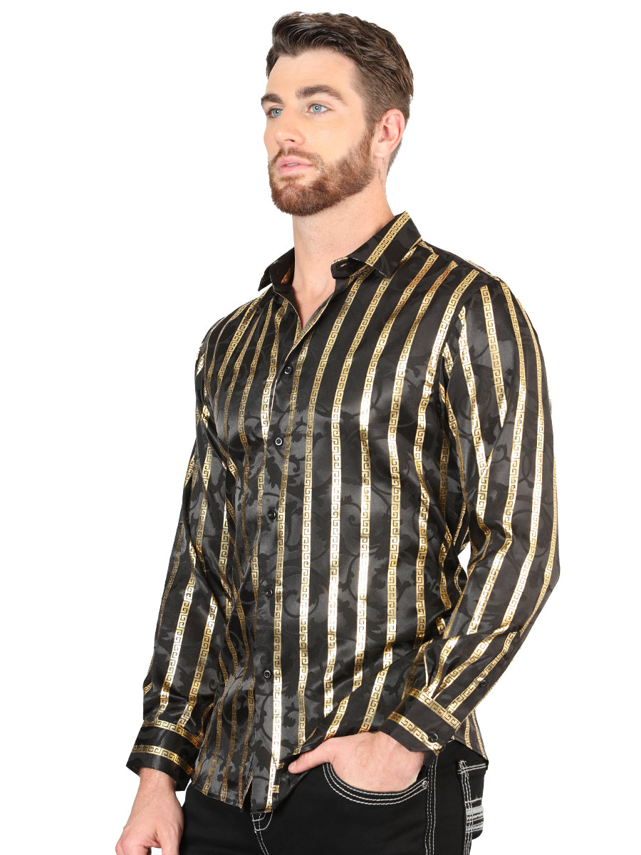 el General Negro/dorado Casual Long - Sleeve Camisa 44554