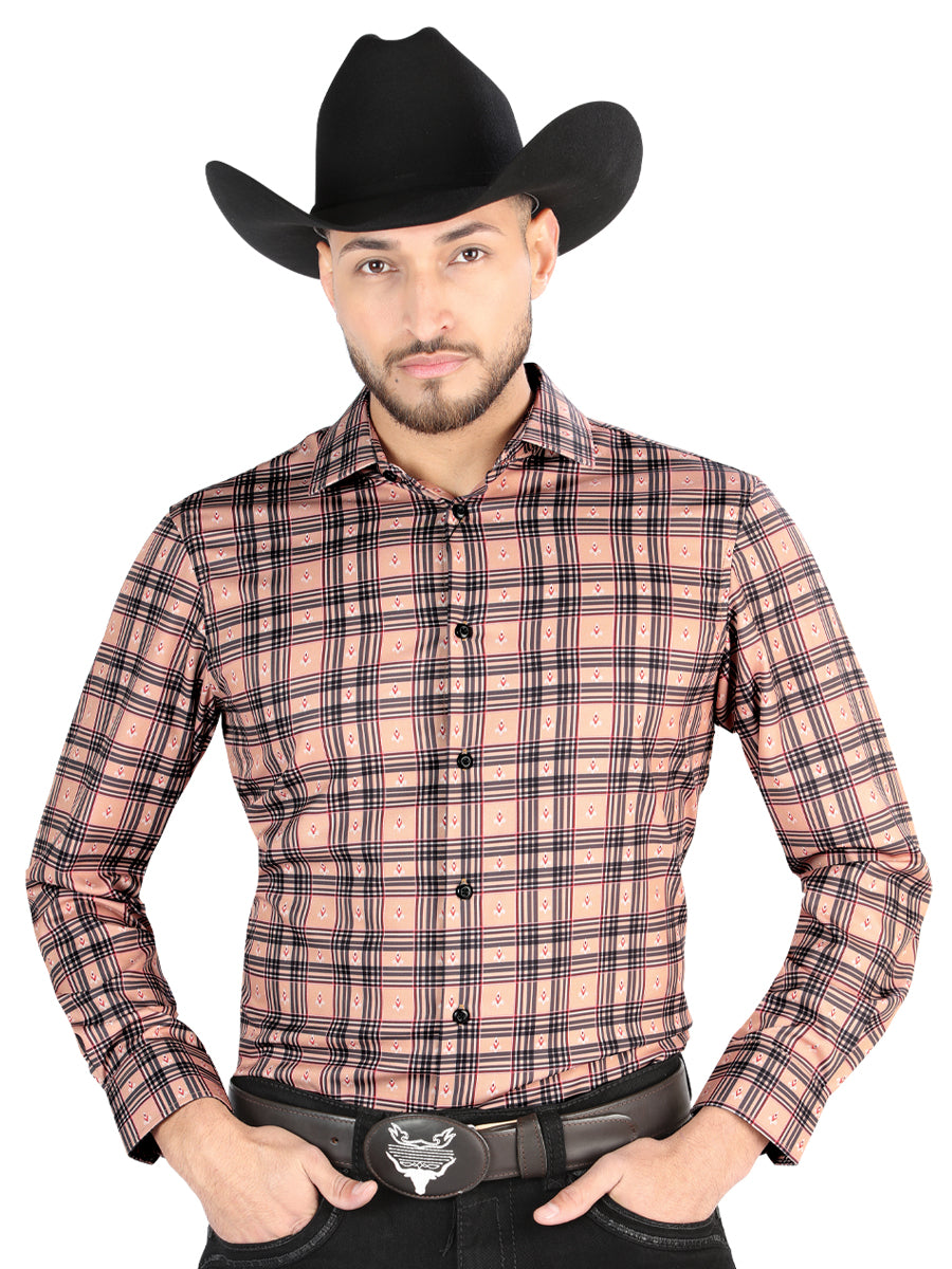 Camisa L/ Manga El Senor De Los Cielos Wh2307-66 97% Poliéster 3% Elastano Beige/Negro 44697