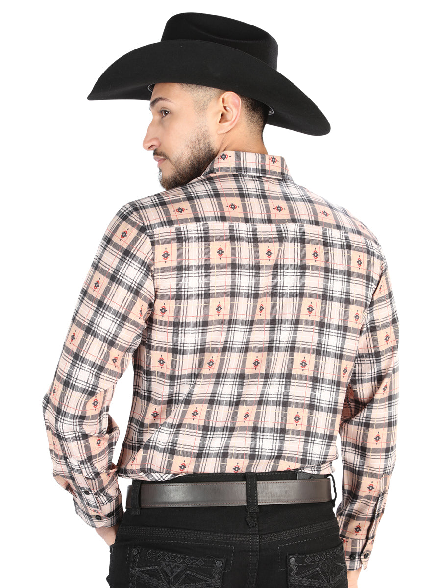 Camisa L/ Manga El Senor De Los Cielos Wh2307-94 97% Algodón 3% Spandex Beige/Negro 44698