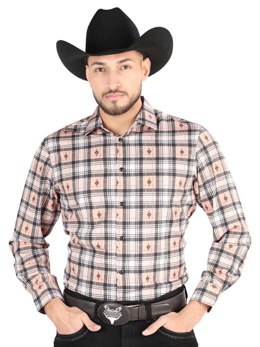 Camisa L/ Manga El Senor De Los Cielos Wh2307-94 97% Algodón 3% Spandex Beige/Negro 44698