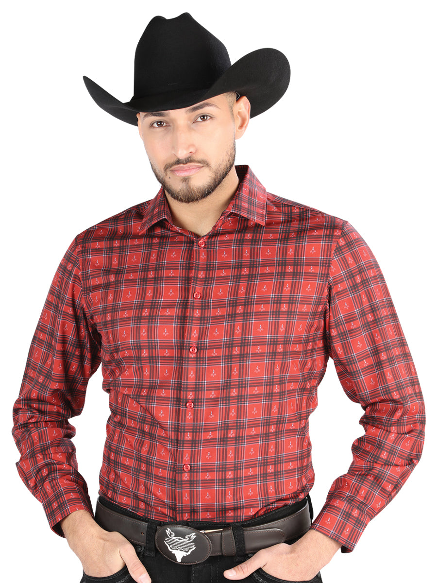 Camisa L/ Manga El Senor De Los Cielos Wh2307-73 97% Algodón 3% Spandex Rojo 44705