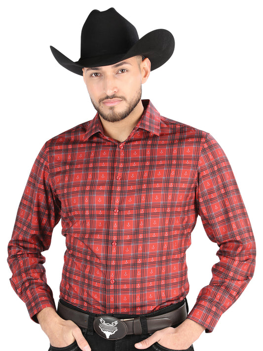 Camisa L/ Manga El Senor De Los Cielos Wh2307-73 97% Algodón 3% Spandex Rojo 44705