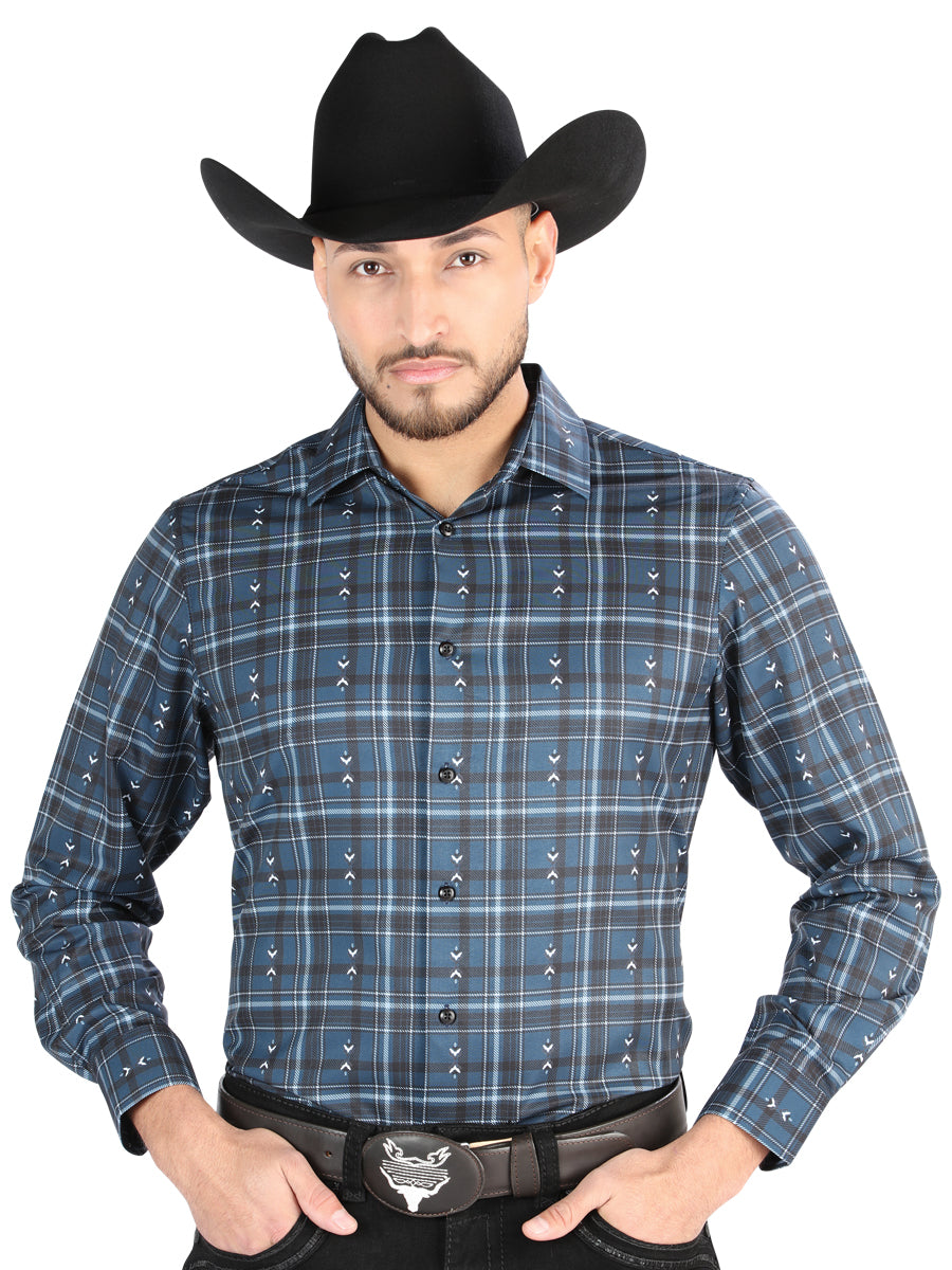 Camisa L/ Manga El Senor De Los Cielos Wh2307-151 97% Algodón 3% Spandex Gris/Blanco 44706