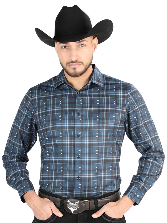Camisa L/ Manga El Senor De Los Cielos Wh2307-151 97% Algodón 3% Spandex Gris/Blanco 44706