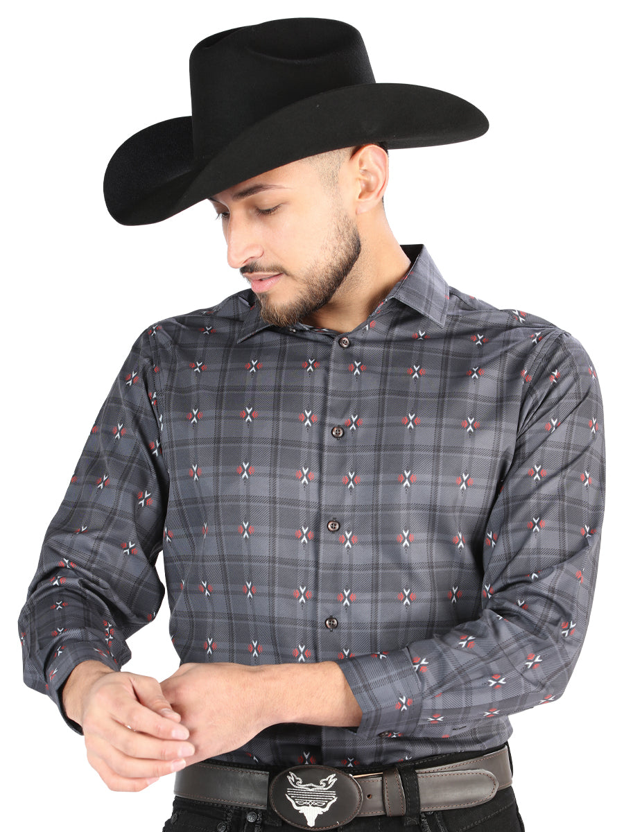 Camisa L/ Manga El Senor De Los Cielos Wh2307-39 97% Poliéster 3% Elastano Gris/Marrón 44708