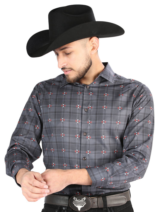 Camisa L/ Manga El Senor De Los Cielos Wh2307-39 97% Poliéster 3% Elastano Gris/Marrón 44708