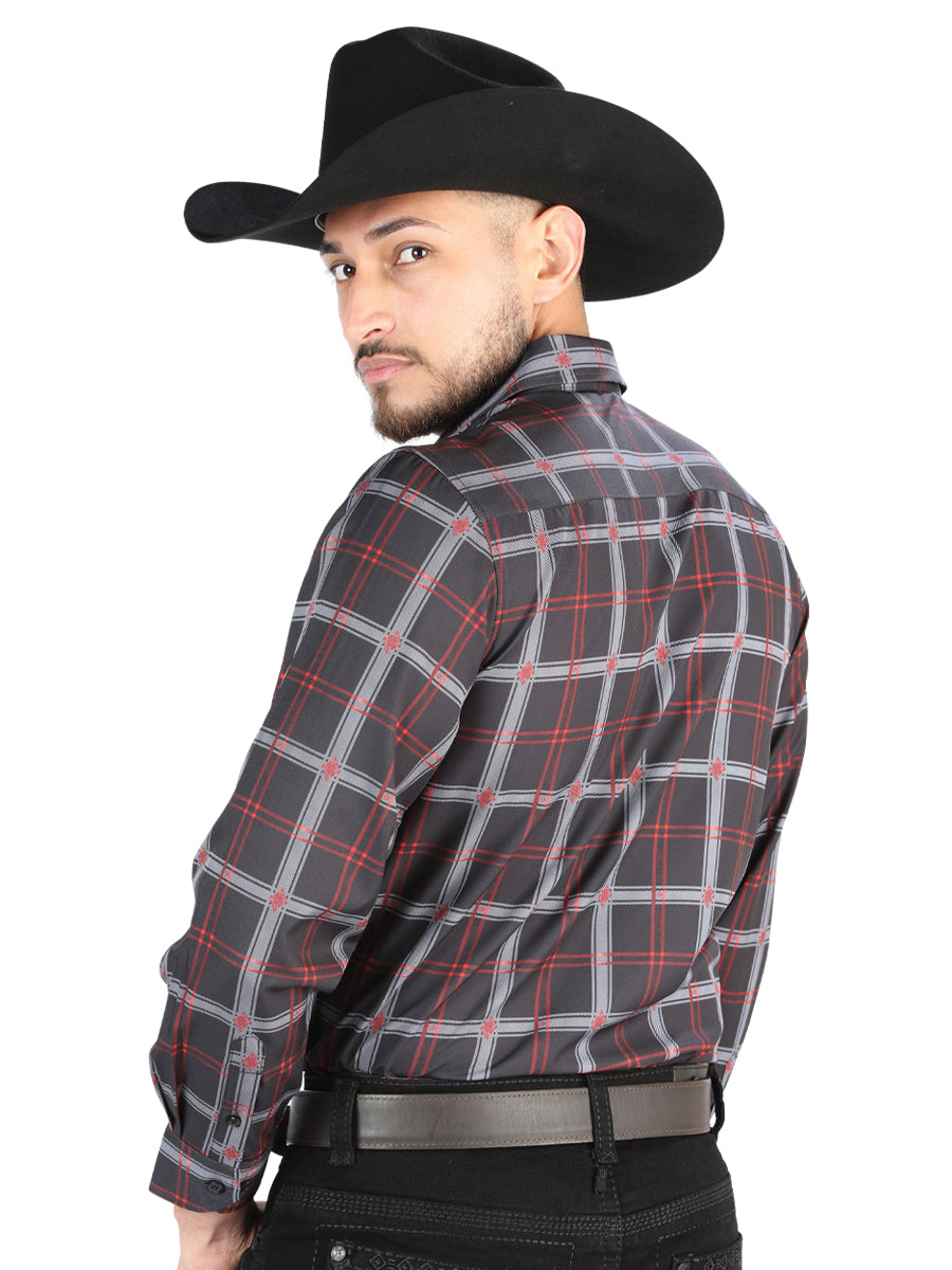 Camisa L/ Manga El Senor De Los Cielos Wh2307-78 97% Algodón 3% Spandex Negro/Gris 44709