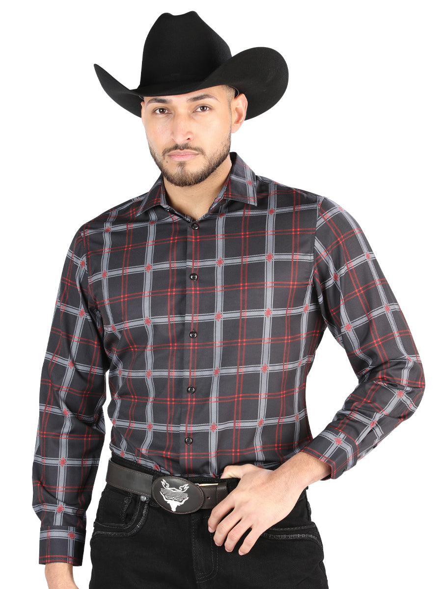 Camisa L/ Manga El Senor De Los Cielos Wh2307-78 97% Algodón 3% Spandex Negro/Gris 44709