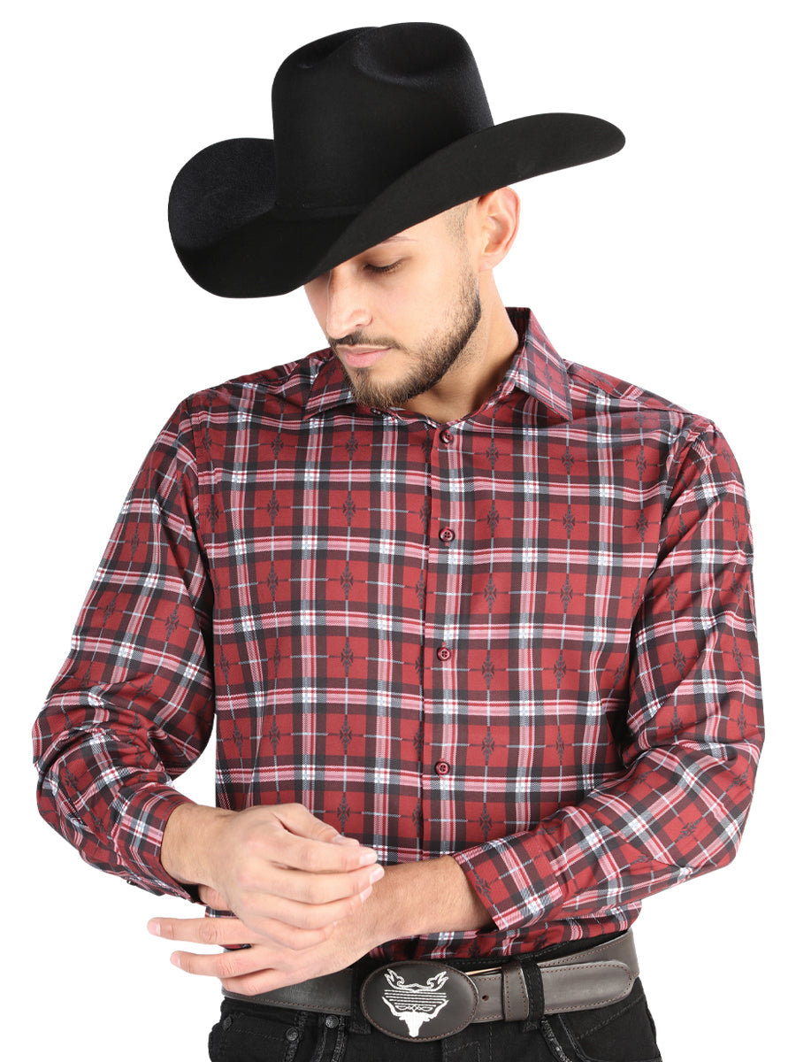 Camisa L/ Manga El Senor De Los Cielos Wh2307-114 97% Algodón 3% Spandex Rojo 44710