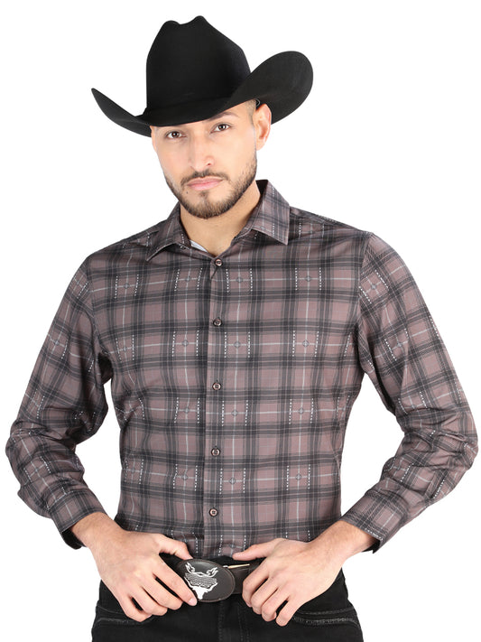 Camisa L/ Manga El Senor De Los Cielos Wh2307-90 97% Algodón 3% Spandex Moka/Oliva 44712