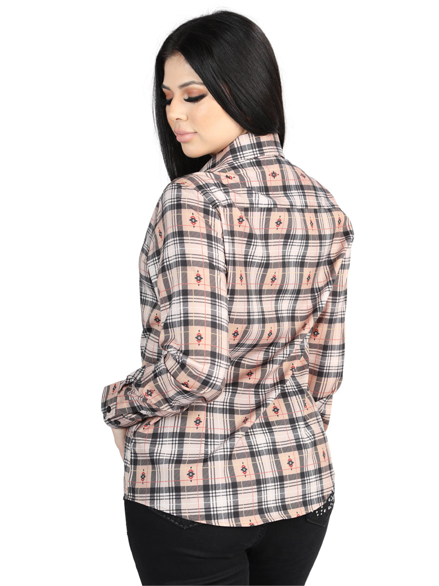 Camisa L/ Manga El Senor De Los Cielos Wh2307-94 97% Poliéster 3% Spandex Beige/negro 44715