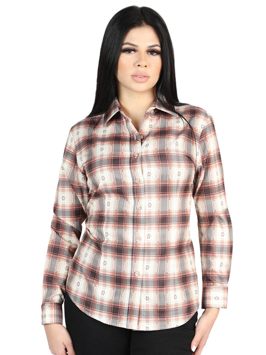 Camisa L/ Manga El Senor De Los Cielos Wh2307-13 97% Poliéster 3% Spandex Orange/beige 44716