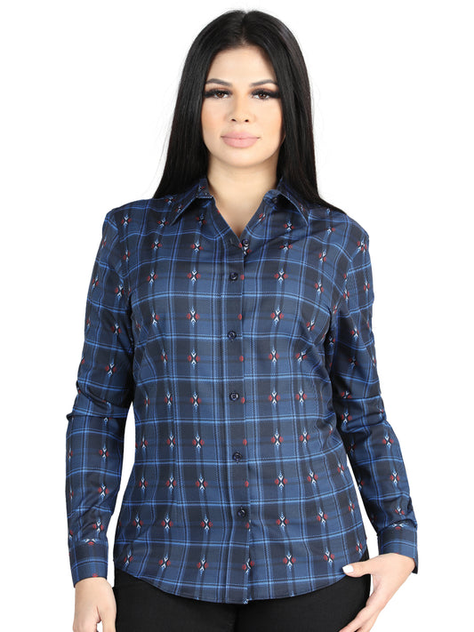 Camisa L/ Manga El Senor De Los Cielos Wh2307-40 97% Poliéster 3% Spandex Negro/Azul 44721