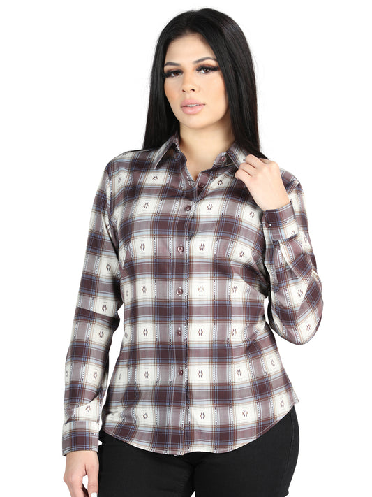 Camisa L/ Manga El Senor De Los Cielos Wh2307-11 97% Poliéster 3% Spandex Beige/burgundy 44730