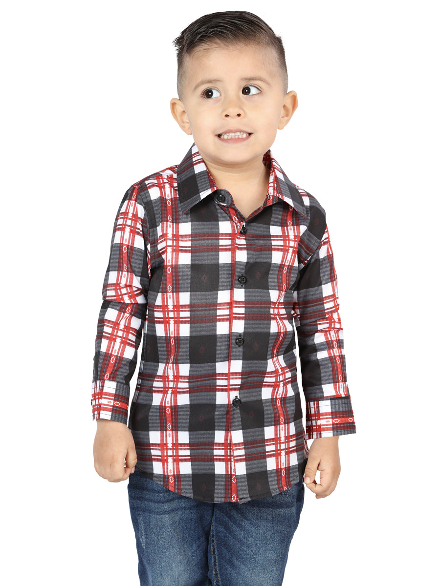 Camisa Manga Larga El Senor De Los Cielos Wh2307-106 97% Algodón 3% Spandex Blanco/Rojo 44741