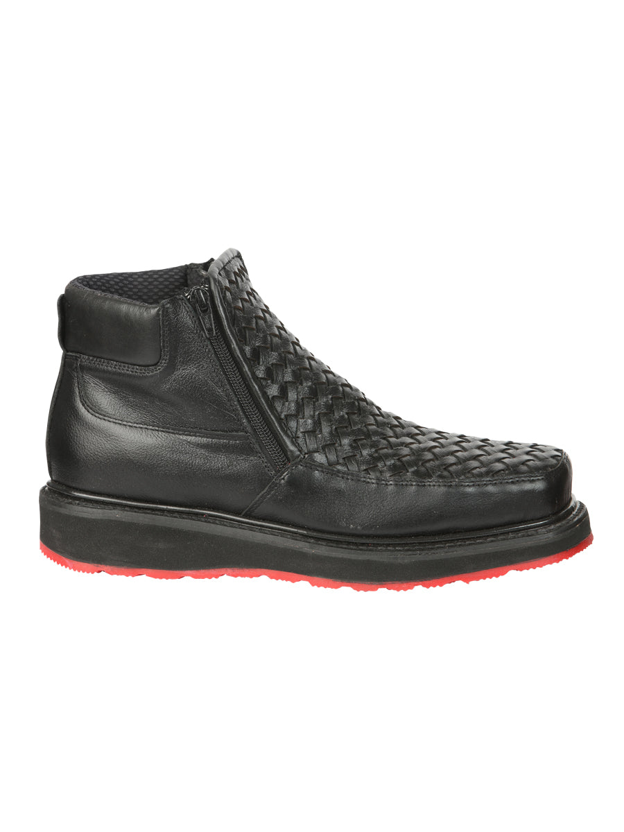 El General Caballero Negro Woven Tobillo Botas Con Zipper 45183