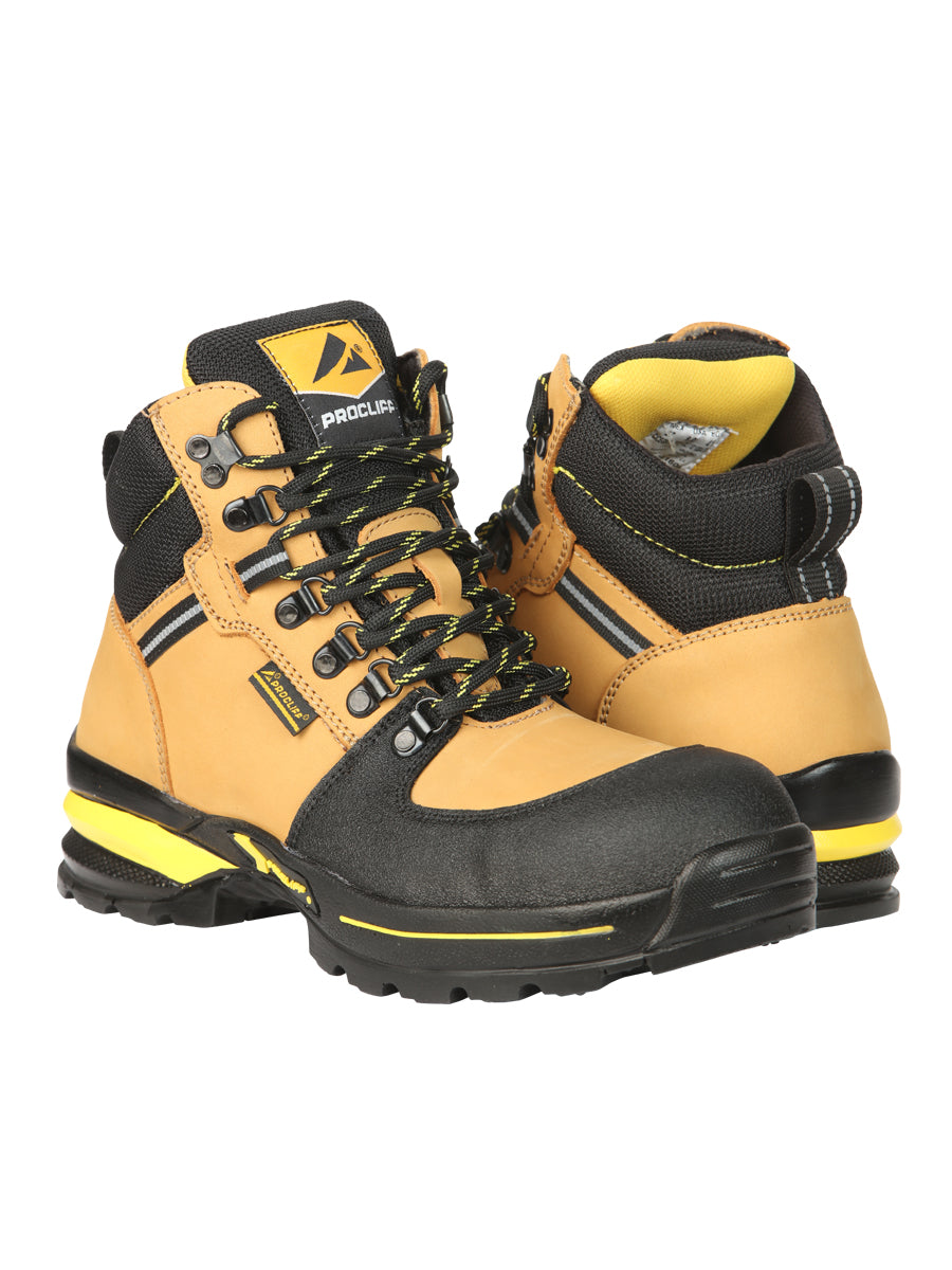 Procliff Caballero Trabajo Zapatos con Laces y Punta Gorra - Nobuk Miel 45285