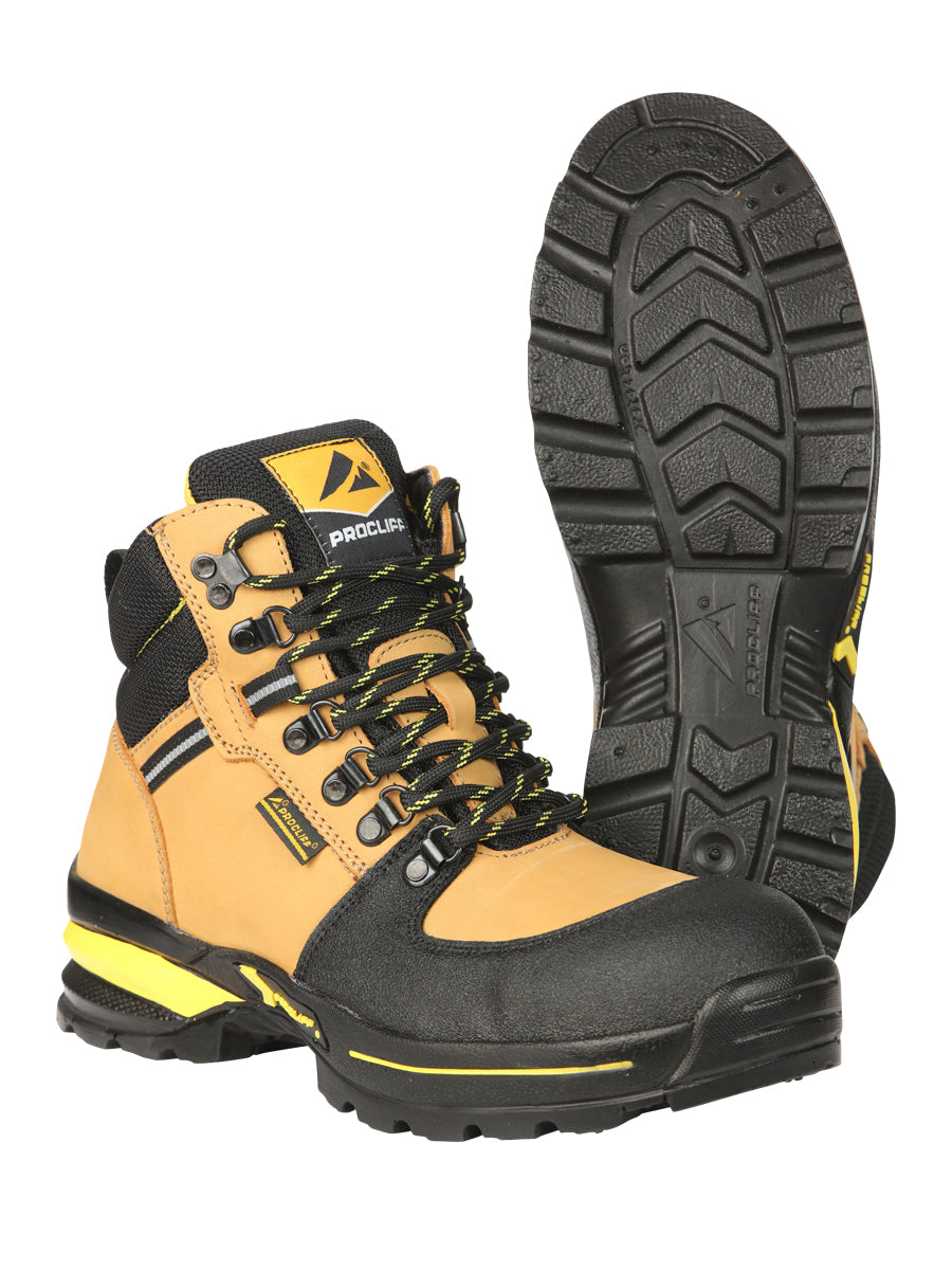Procliff Caballero Trabajo Zapatos con Laces y Punta Gorra - Nobuk Miel 45285