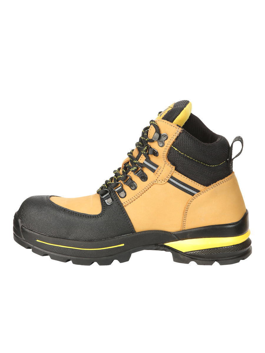 Procliff Caballero Trabajo Zapatos con Laces y Punta Gorra - Nobuk Miel 45285