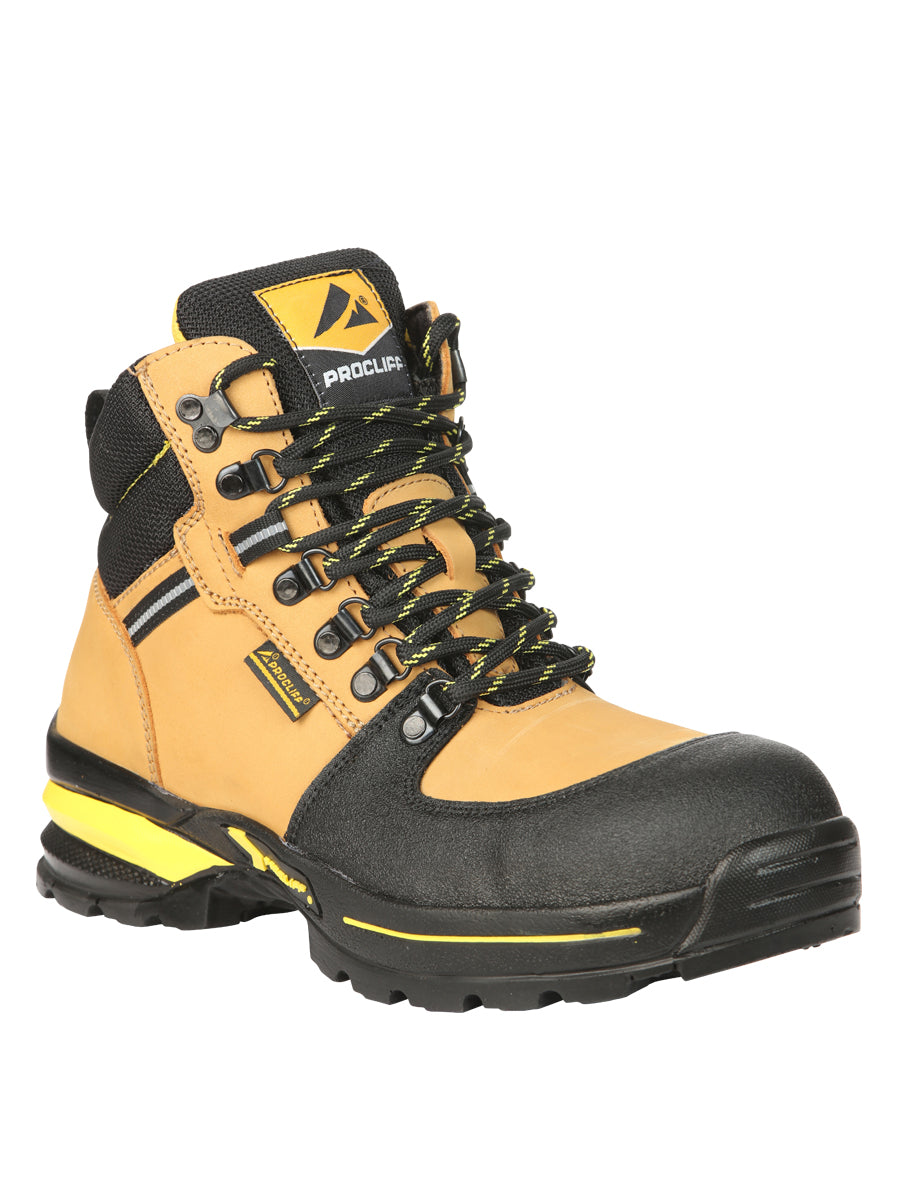 Procliff Caballero Trabajo Zapatos con Laces y Punta Gorra - Nobuk Miel 45285