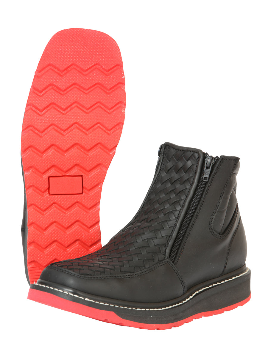el General Caballero Tobillo Botas con Zipper Woven Petatillo - Negro 45358