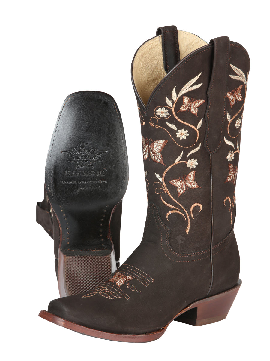 el General Dama Rodeo Botas - Nobuk Piel - Café 51227