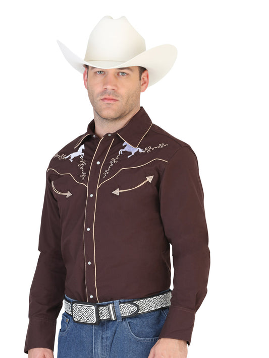 Camisa Vaquera El Senor De Los Cielos Rod18-06 65% Polyester,35% Algodon Cafe 123879
