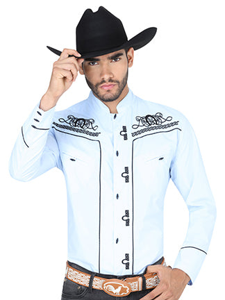 Camisa Charra El Senor De Los Cielos Sc18-06 65% Polyester 35% Algodon Azul Claro 123906