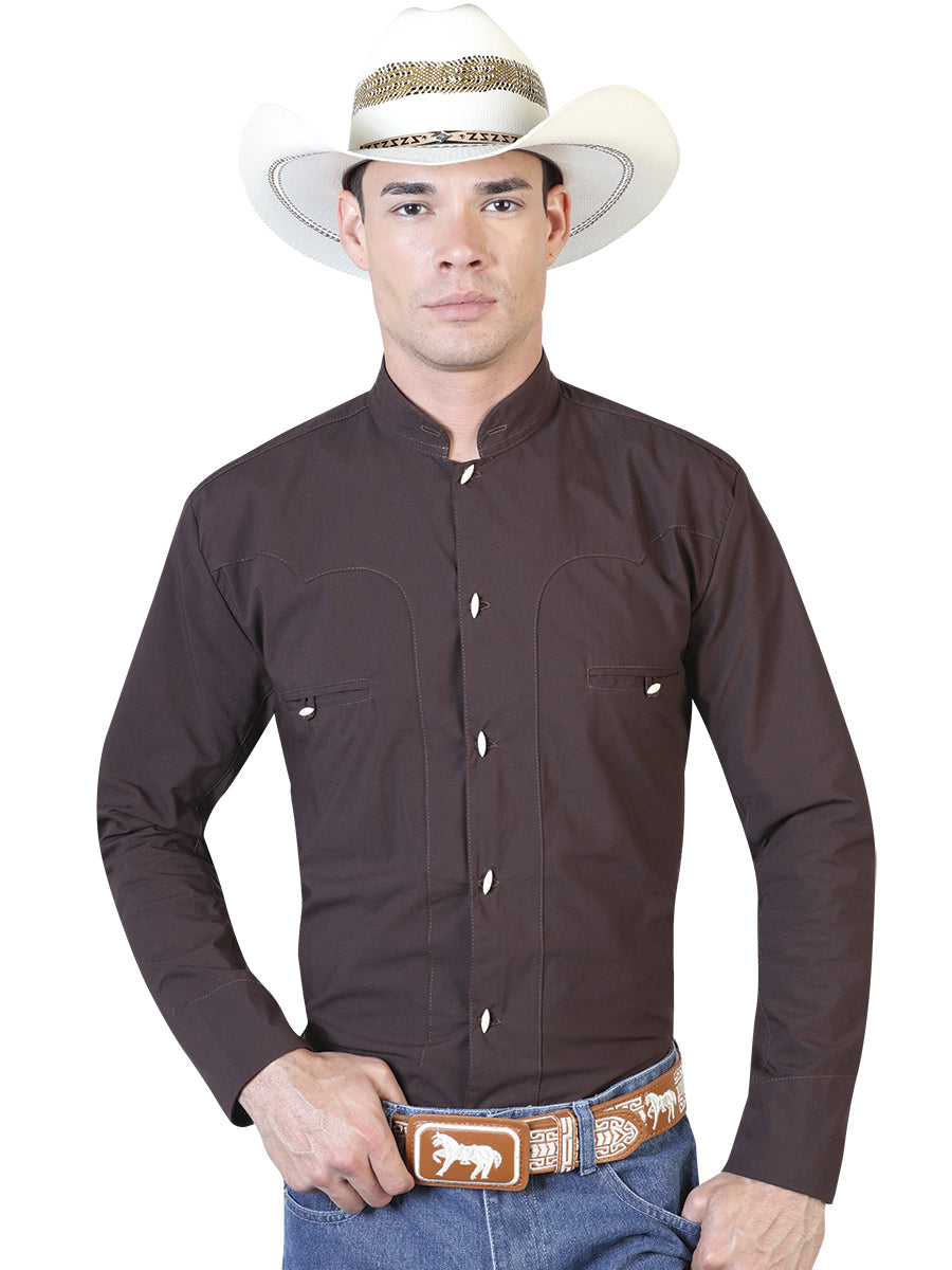 Camisa Vaquera El Senor De Los Cielos Mc061927 65% Polyester 35% Algodon Cafe 124911