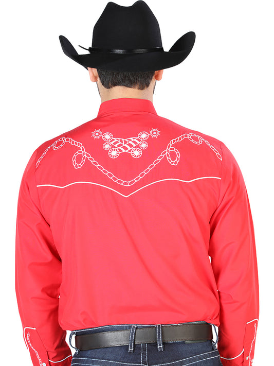 Camisa Vaquera Manga Larga El Señor De Los Cielos No.18 65% Poliéster 35% Algodón Rojo 126719