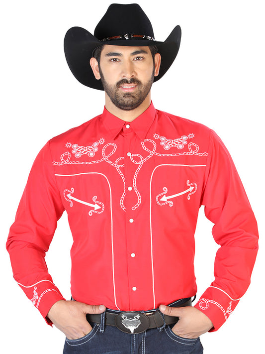 Camisa Vaquera Manga Larga El Señor De Los Cielos No.18 65% Poliéster 35% Algodón Rojo 126719