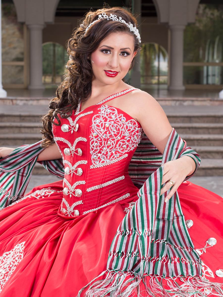 Vestido De Quinceañera Joanini Ch-06 100% Poliester Rojo/Plata 600015
