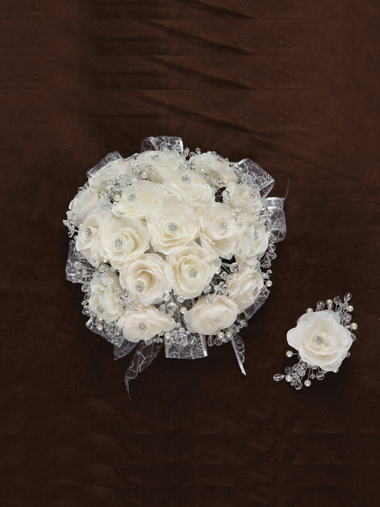 Ramos Quinceañeras Mis Xv Primaveras Rosal Combinado Acrílico/Satinado Marfil/Plata 600072