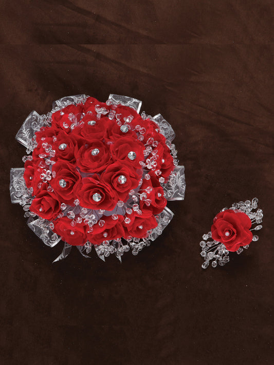 Ramos Quinceañeras Mis Xv Primaveras Rosal Combinado Acrylic/Satin Rojo/Plata 600076