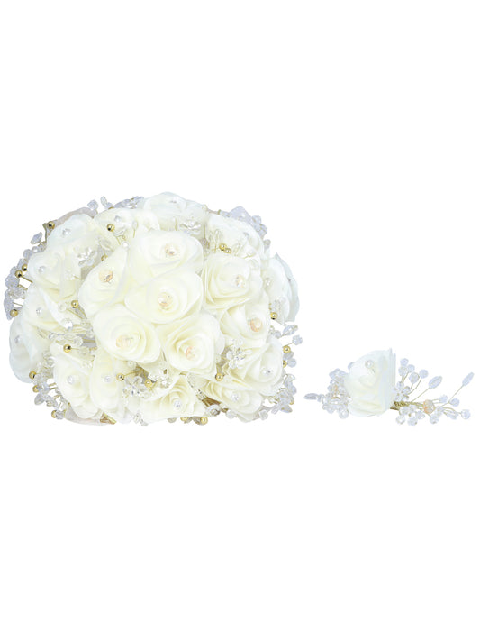 Ramos Quinceañeras Mis Xv Primaveras Rosal Combinado Acrílico/Satinado Marfil/Oro 600702